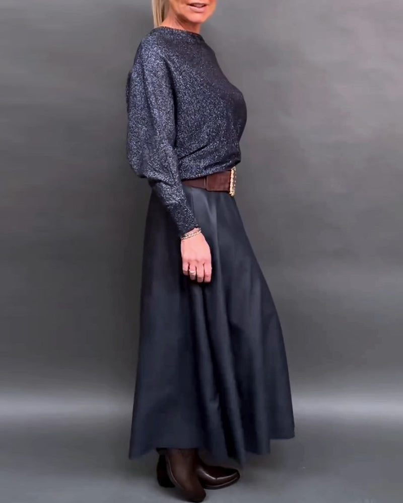 Skinnende topp med rund hals med dolmanermer