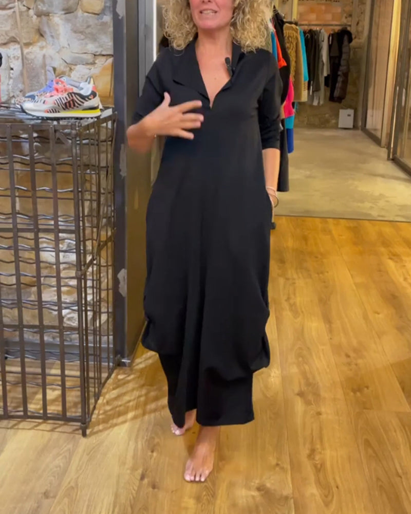 Kjole I Tykk Farge Med V-Hals Og A-Linje