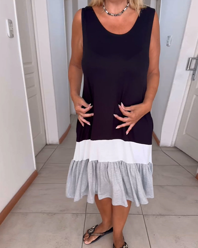 Kjole uten ermer og rund hals med fargeblokker