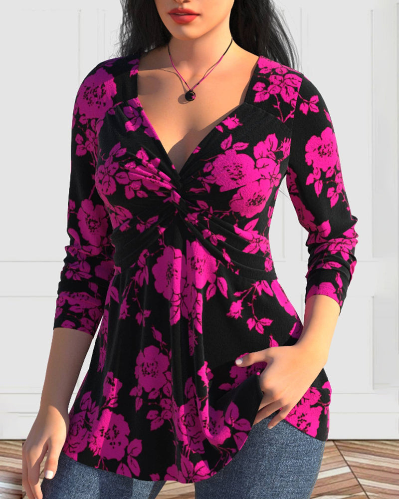 V-hals blomsterprint topp