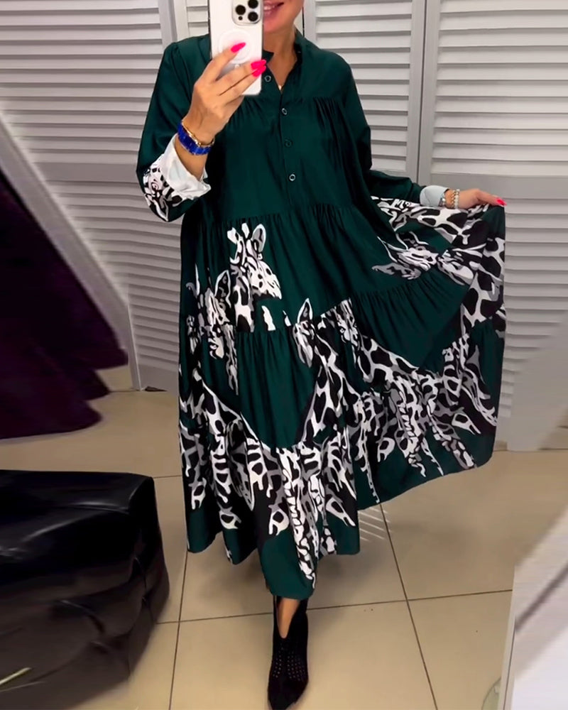 Uformell lang kjole med trykt knapp