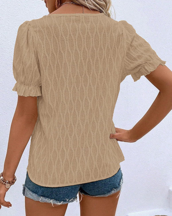 V-hals puffermet ensfarget topp