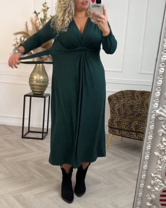 Sexy ensfarget kjole med lang erm