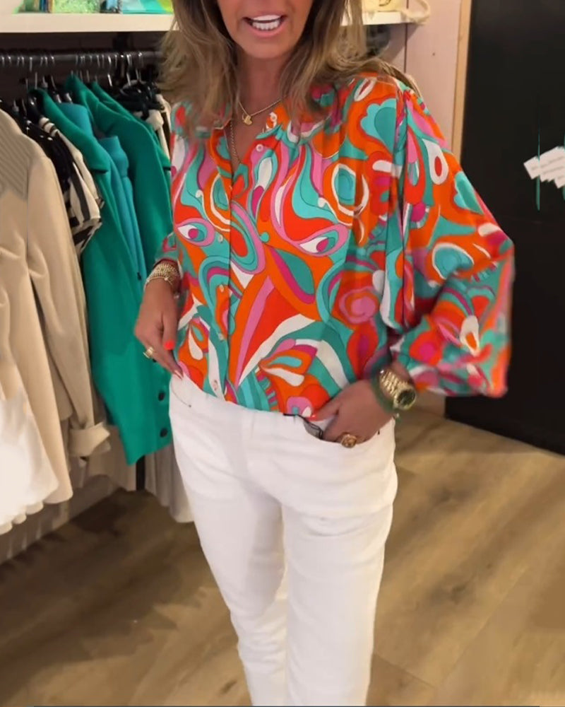 Bluse med løse pendlerstiler og trykk