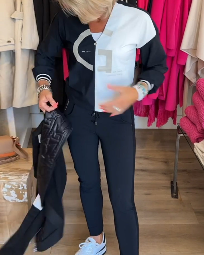 Topp med V-hals og fargeblokk