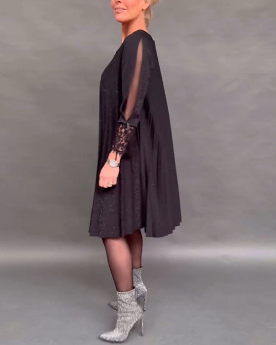 Patchwork blonde plissert ensfarget kjole