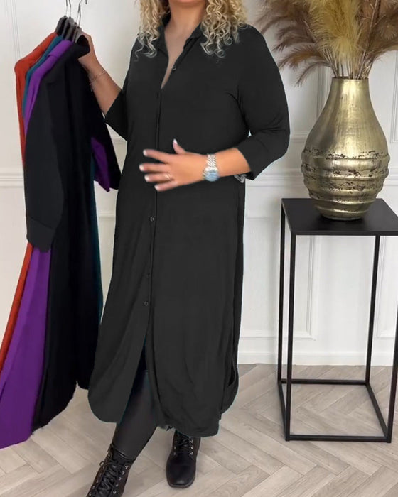 Ensfarget skjortekjole med knapper