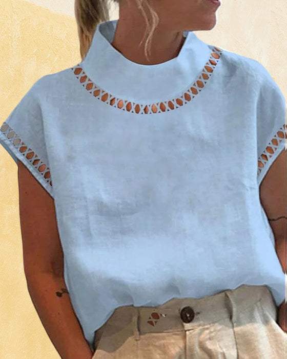 Ensfarget skjorte med blonder med krage