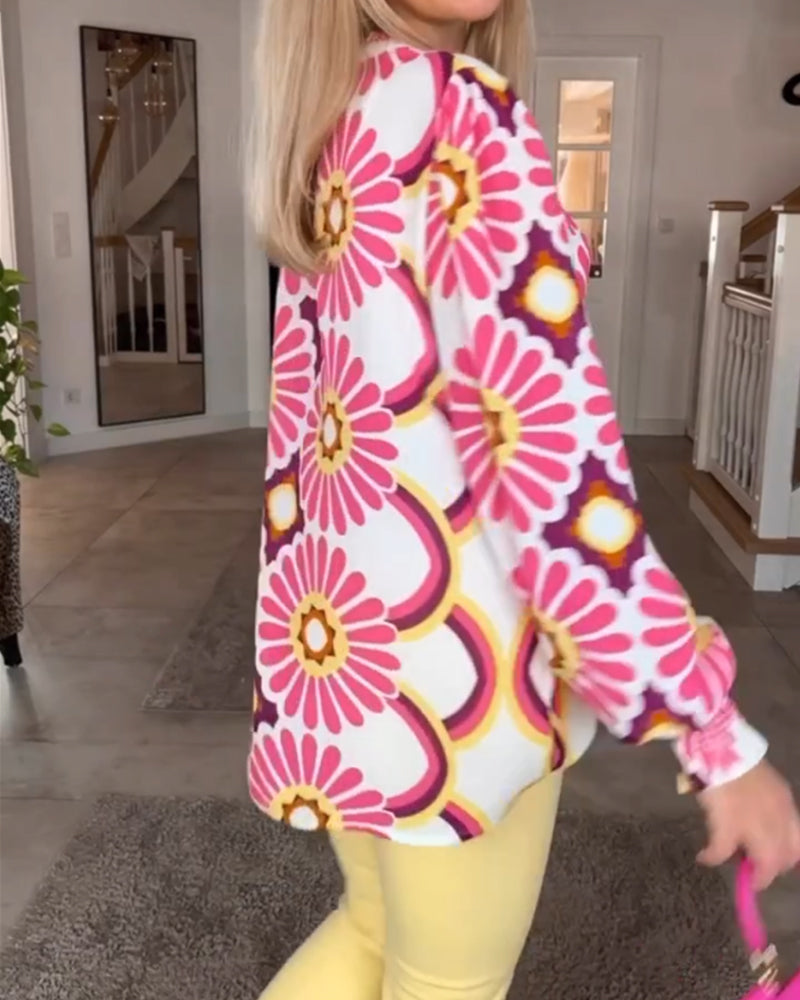 Langermet bluse med geometrisk trykk