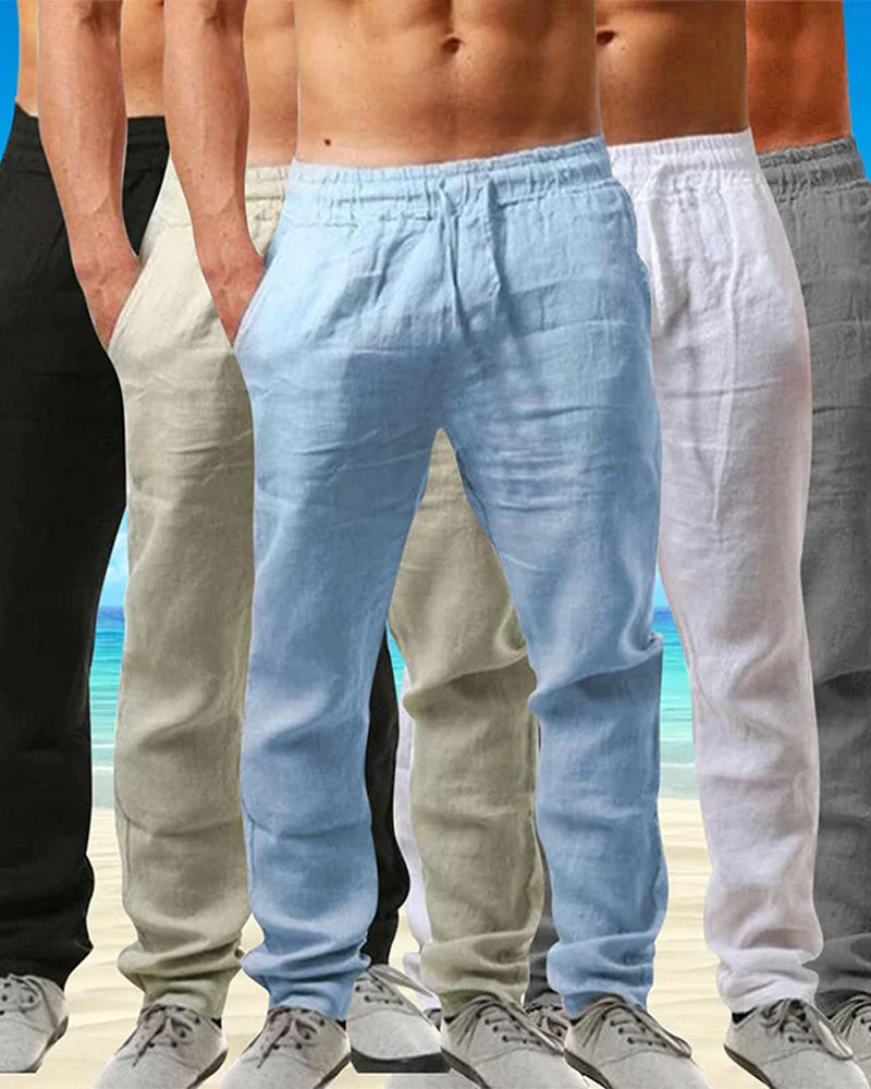 Bomull Lin Pustende Ensfarget Bukser