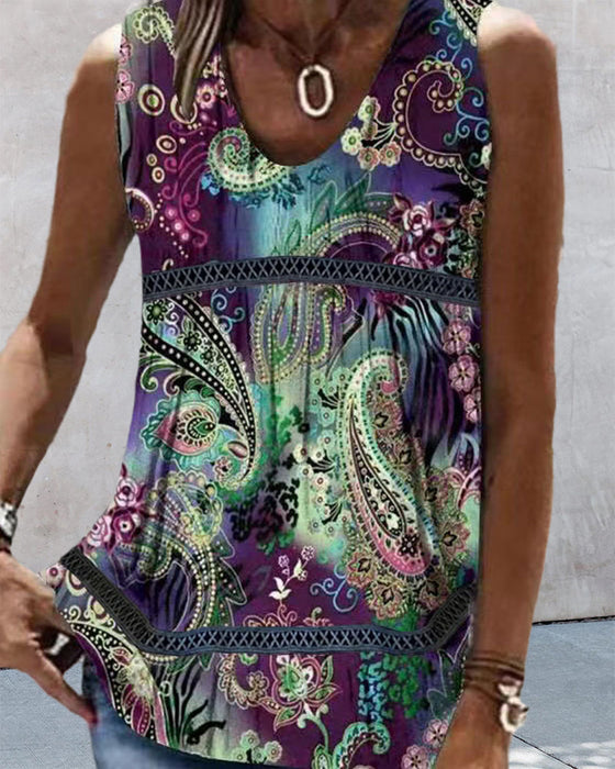 Blomster og Paisley Print Tank Top