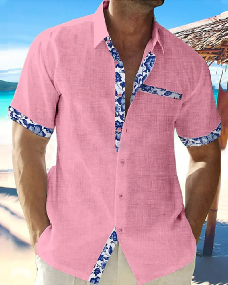 Kortermet skjorte i bomull og lin