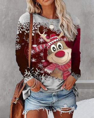 Topp med langermet med rund hals med juletrykk