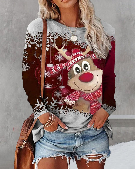 Topp med langermet med rund hals med juletrykk