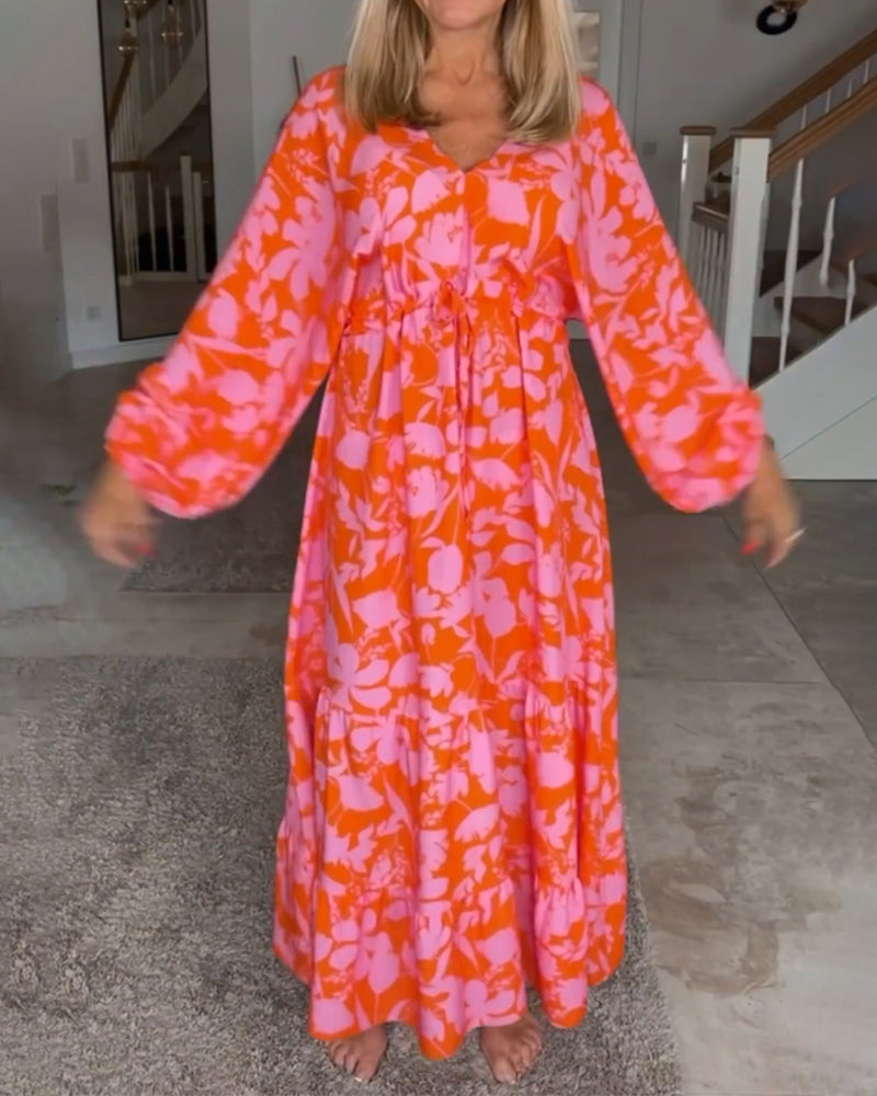 Langermet kjole med blomstertrykk