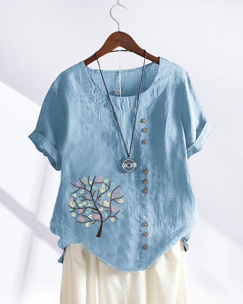 T-skjorte med rund hals med bladtrykk