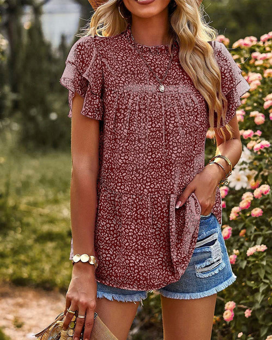 Chiffonskjorte med polka-prikket med kortermet