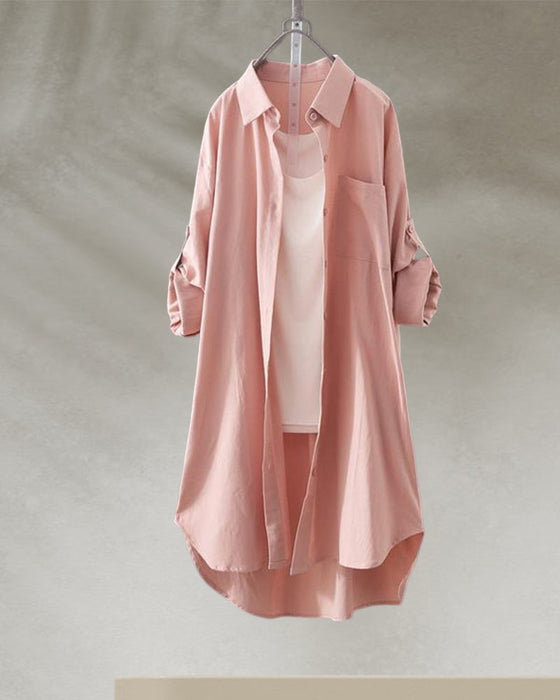 Ensfarget bluse med lange ermer