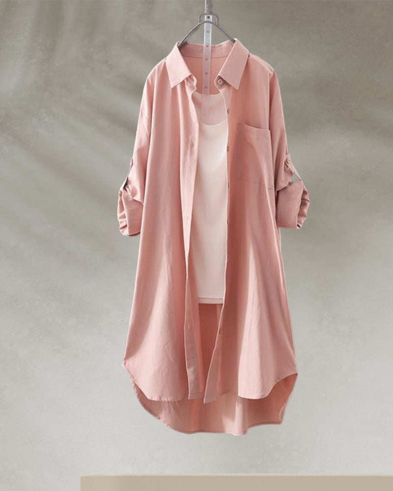 Ensfarget bluse med lange ermer