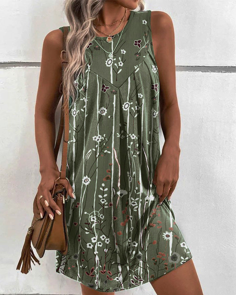 Tankkjole med rund hals i blomsterprint