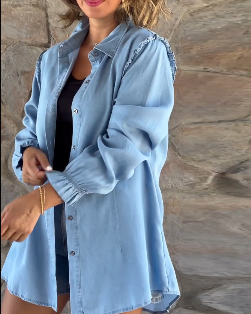 Ensfarget denim langermet Skjorte
