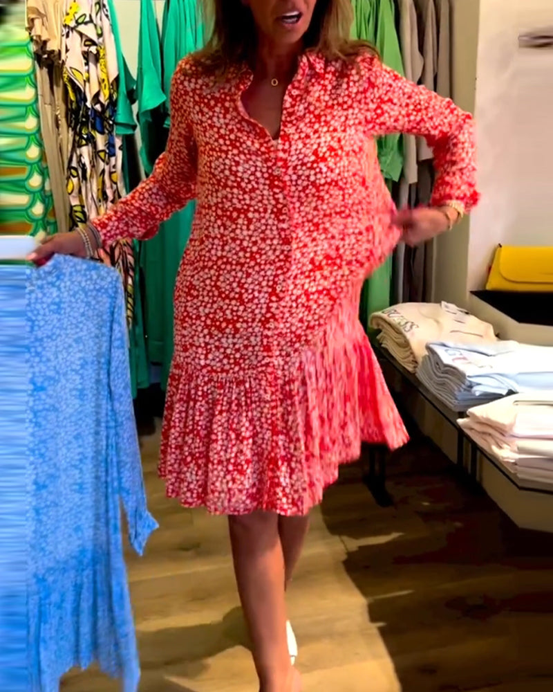 V-hals kjole med blomstertrykk