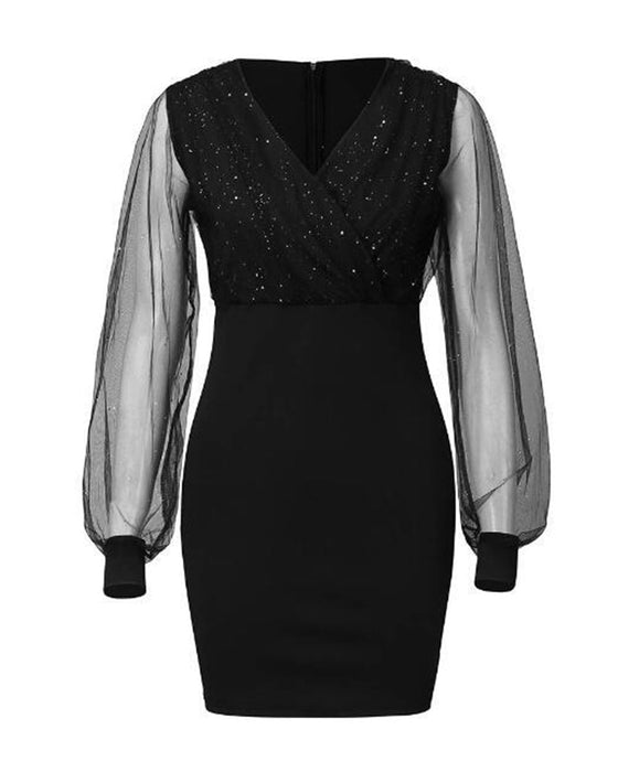 Kjole med nett og V-hals