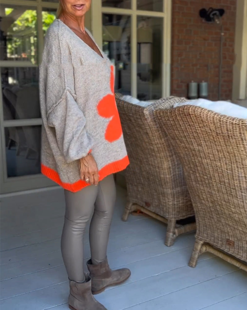 Blomstermønster v-hals genser