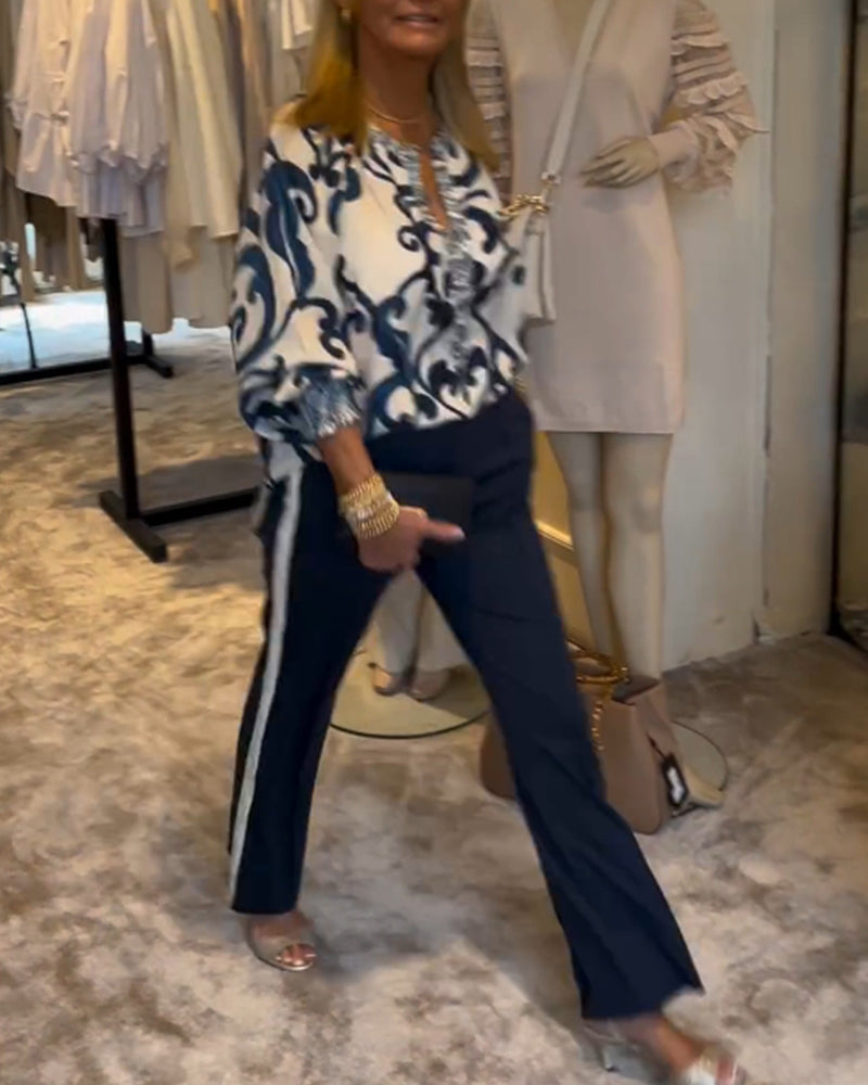 Bluse med lanterne med retromønstertrykk