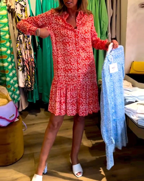 V-hals kjole med blomstertrykk