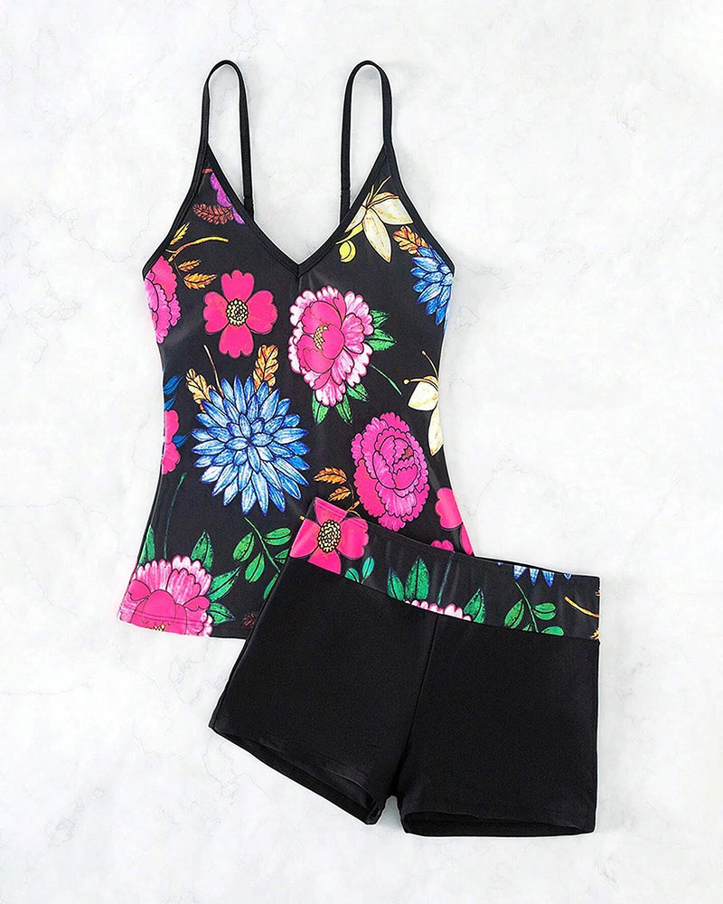 Tankini-badedrakt med blomstertrykk