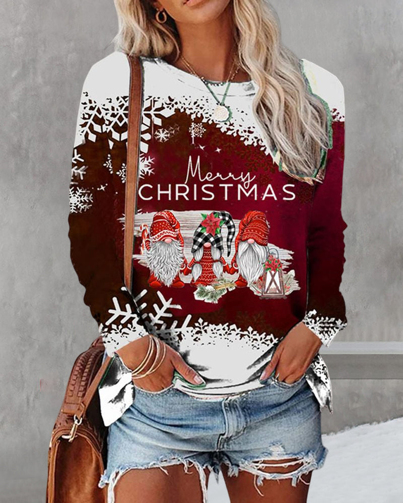 Topp med langermet med rund hals med juletrykk