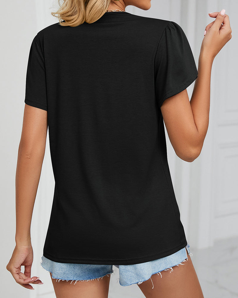 T-skjorte med solidfarge med ruffle ermer