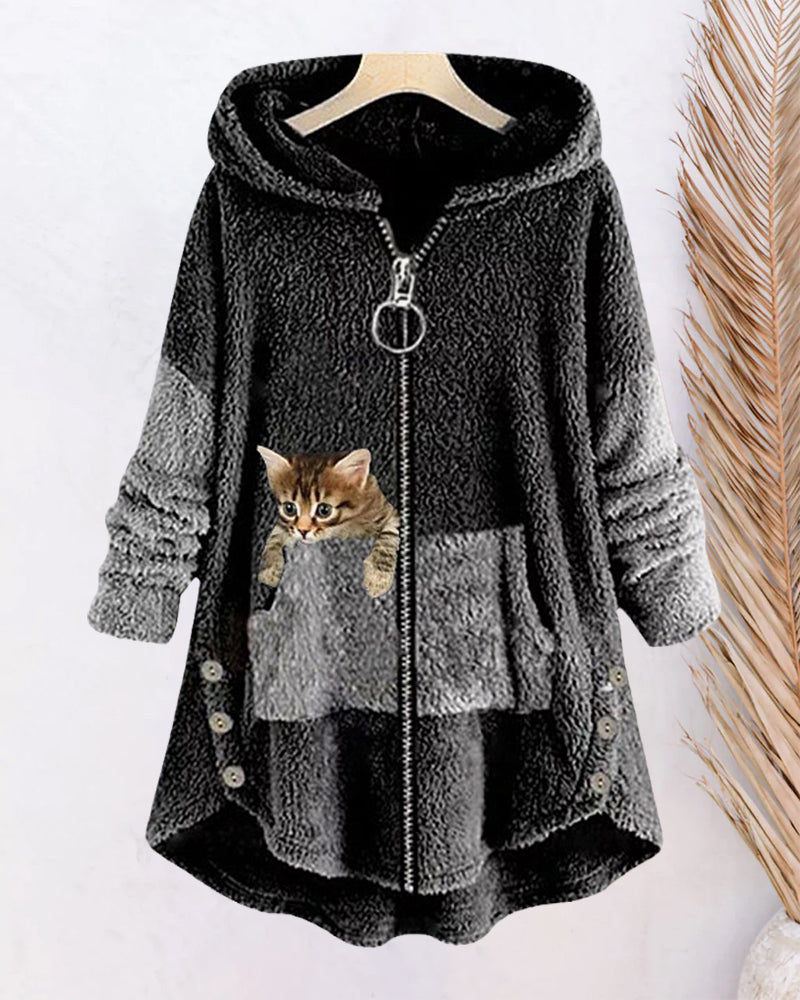 Hettejakke med søtt kattetrykk
