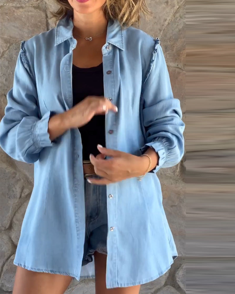 Ensfarget denim langermet Skjorte