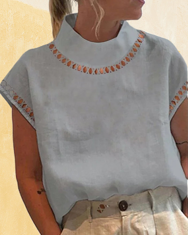 Ensfarget skjorte med blonder med krage