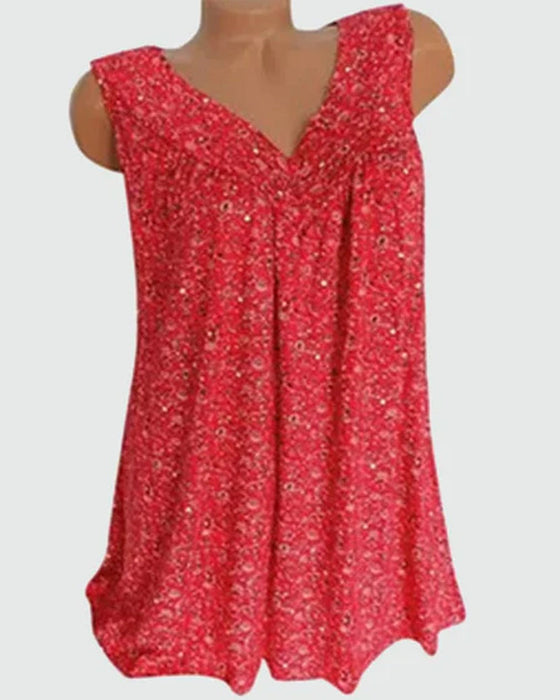 Ermeløs tanktopp med blomstertrykk