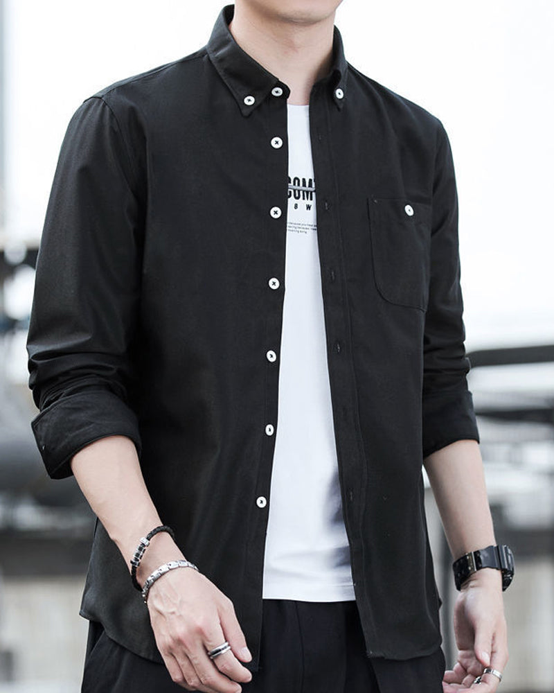 Skjorte med ensfarget med langermet med cordfløyel