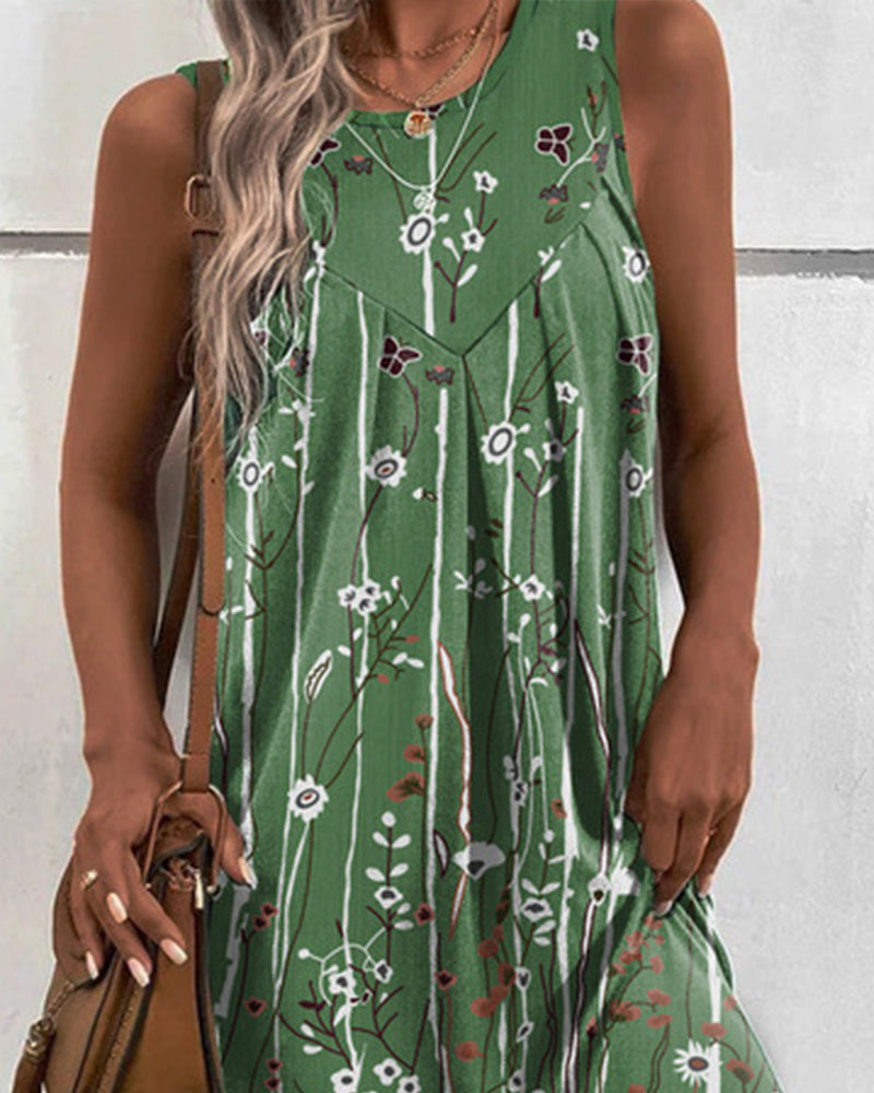 Tankkjole med rund hals i blomsterprint