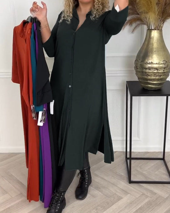 Ensfarget skjortekjole med knapper