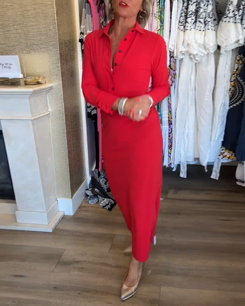 Ensfarget elegant kjole med splitt