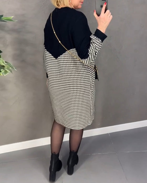 Sjikker fargeblokk kjole med ruter