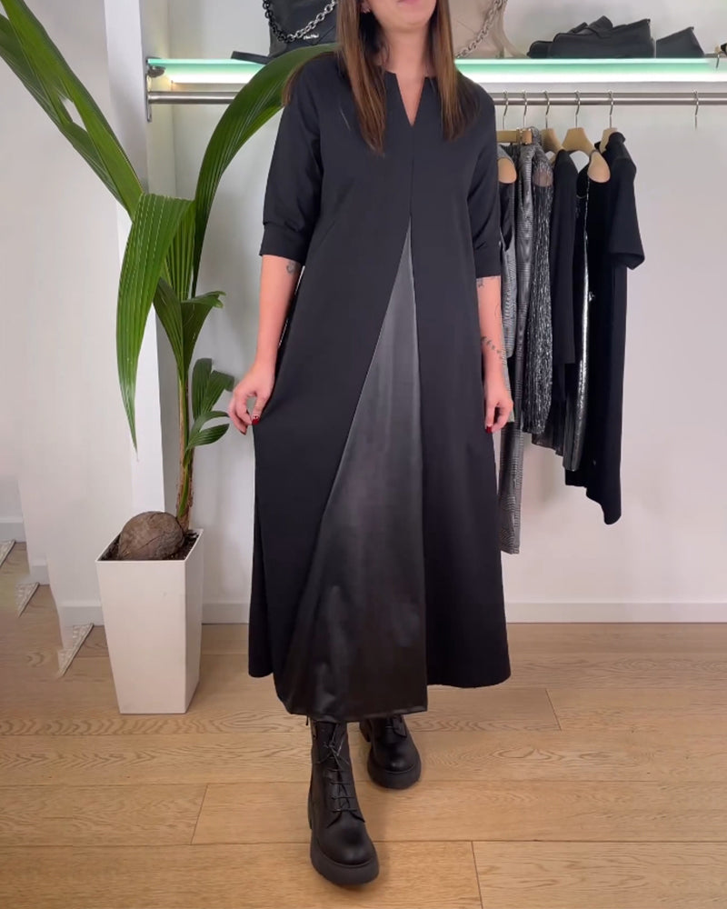 Uformelt patchwork ensfarget kjole