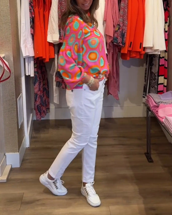Langermet bluse med geometrisk trykk