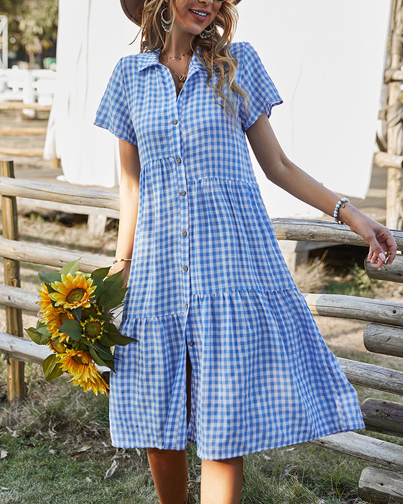 Uformell skjortekjole med rutete trykk