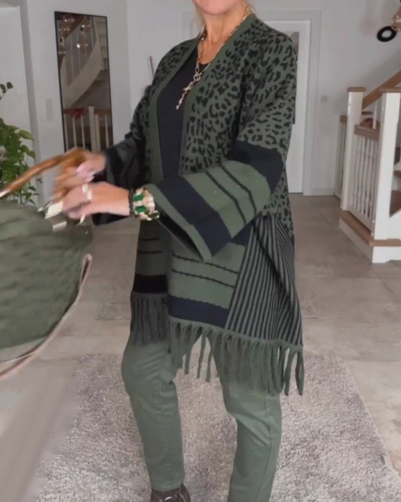 Langermet cardigan med leopardmønster