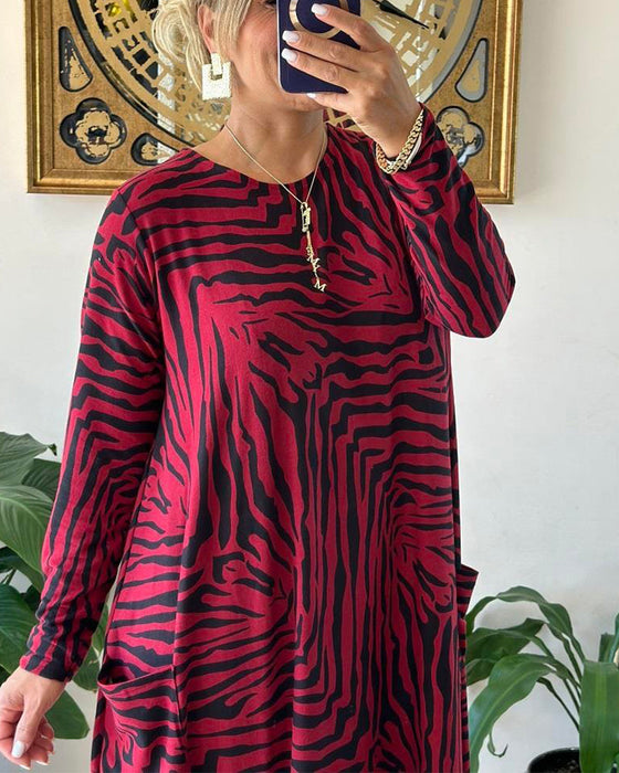 Mote løs shiftkjole med trykk og lomme