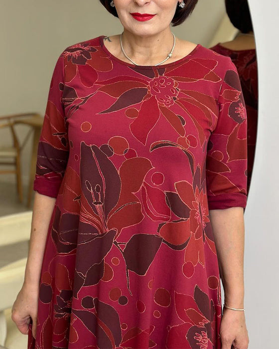 Uformell kjole med rund hals med blomstertrykk