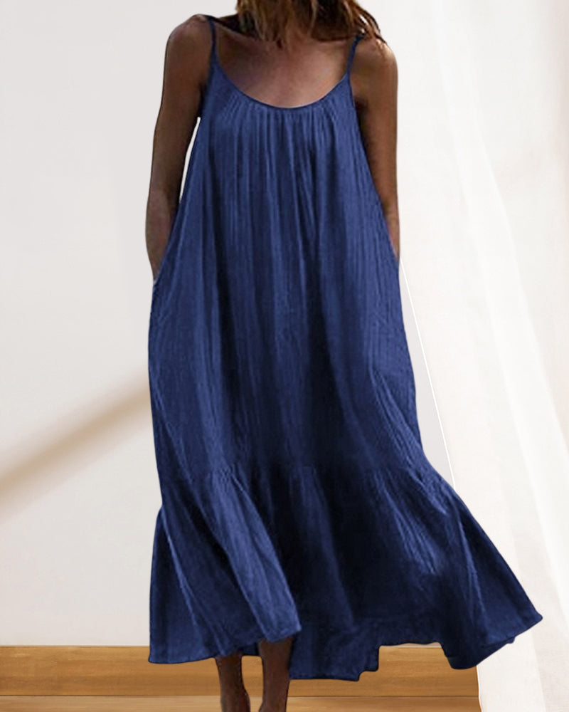 Ensfarget ermeløs midikjole