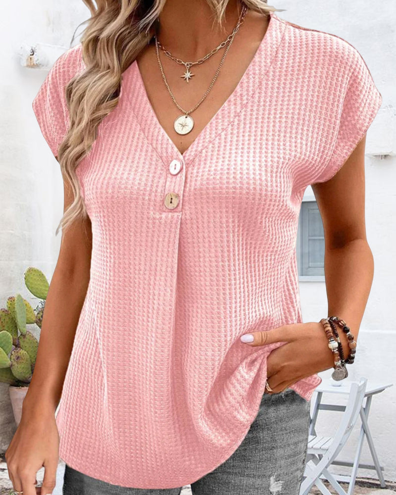 Ensfarget T-skjorte med V-hals